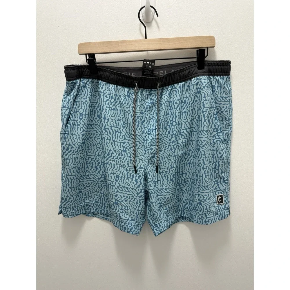 Pelagic Mens XL Blue Performance Swim Trunks‎ Board Shorts Fish